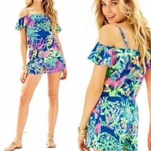 NWOT Lilly Pulitzer Klea Romper Indigo All a Glow Summer Shorts Dress Women's XS